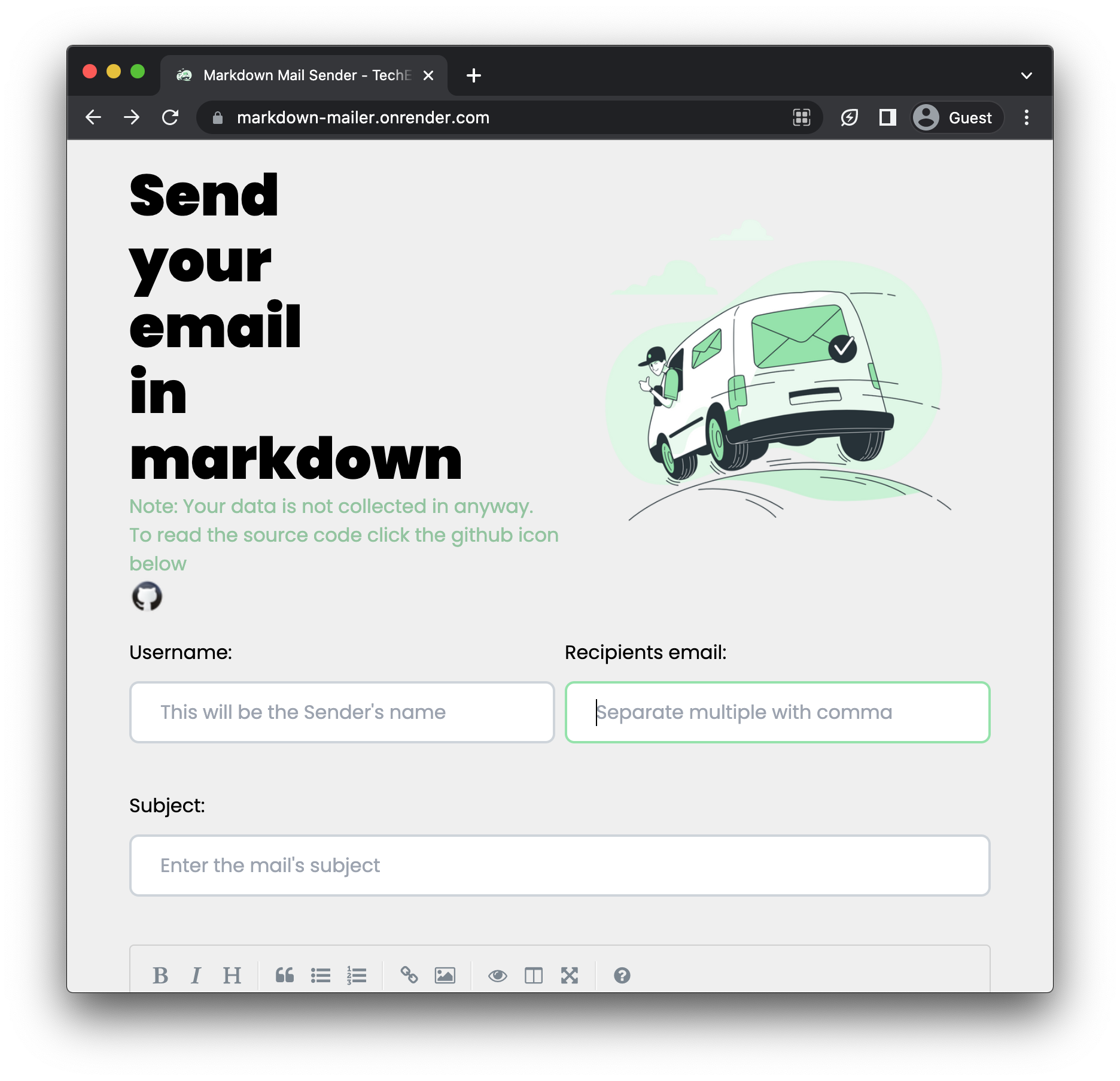 Silicon Markdown Mailer Website